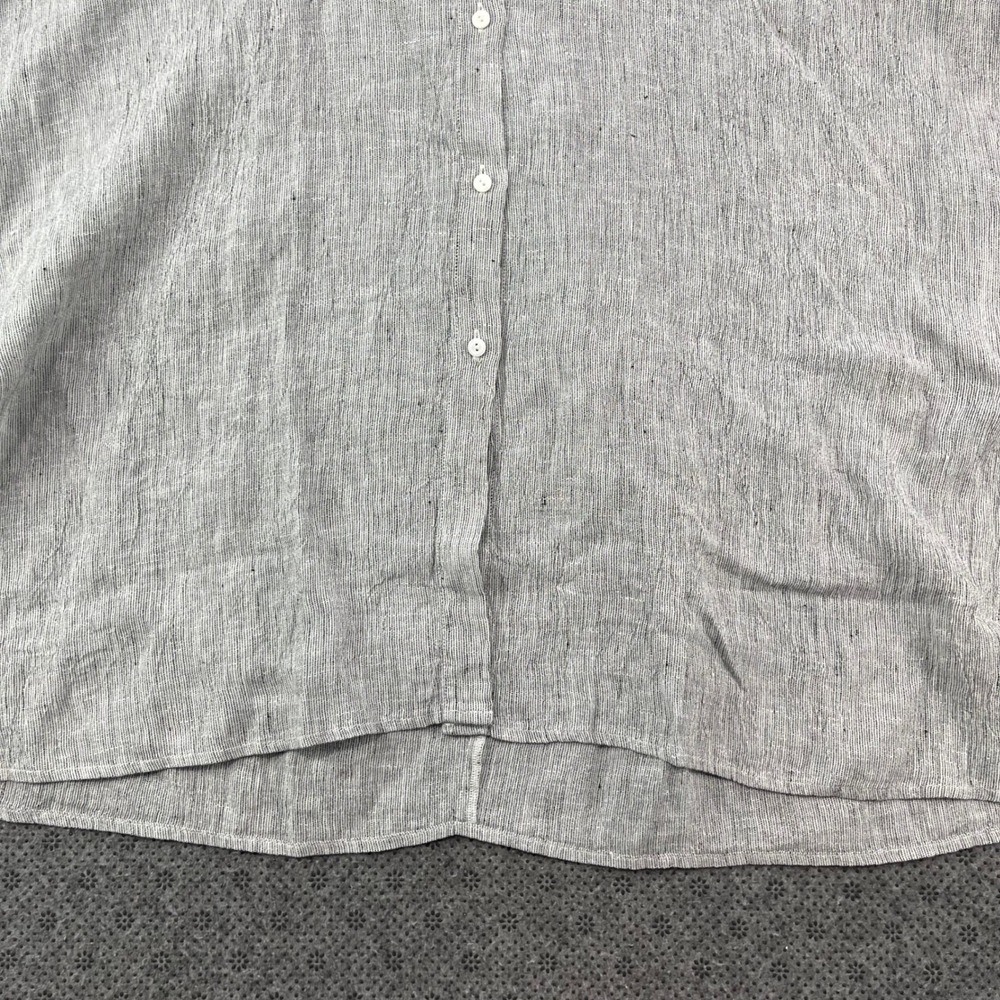 Eileen Fisher 100% Organic Linen Button Down Tunic Shirt Grey White M Oversized - Picture 6 of 9